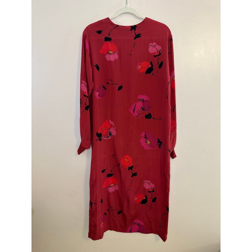 Vintage Carole Little St Tropez 100% Silk 80s Long Sleeve Red Floral Dress Large